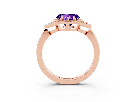 Rose gold Heart Cut Tanzanite Halo Ring with Tapered Band and Four-Prong Setting_3