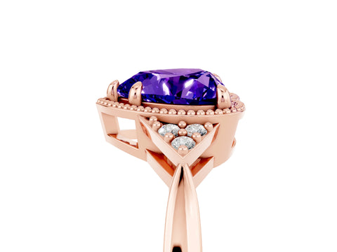 Rose gold Heart Cut Tanzanite Halo Ring with Tapered Band and Four-Prong Setting_5