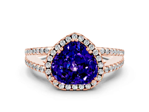 Rose gold Heart Cut Tanzanite Halo Split Shank Engagement Ring_12