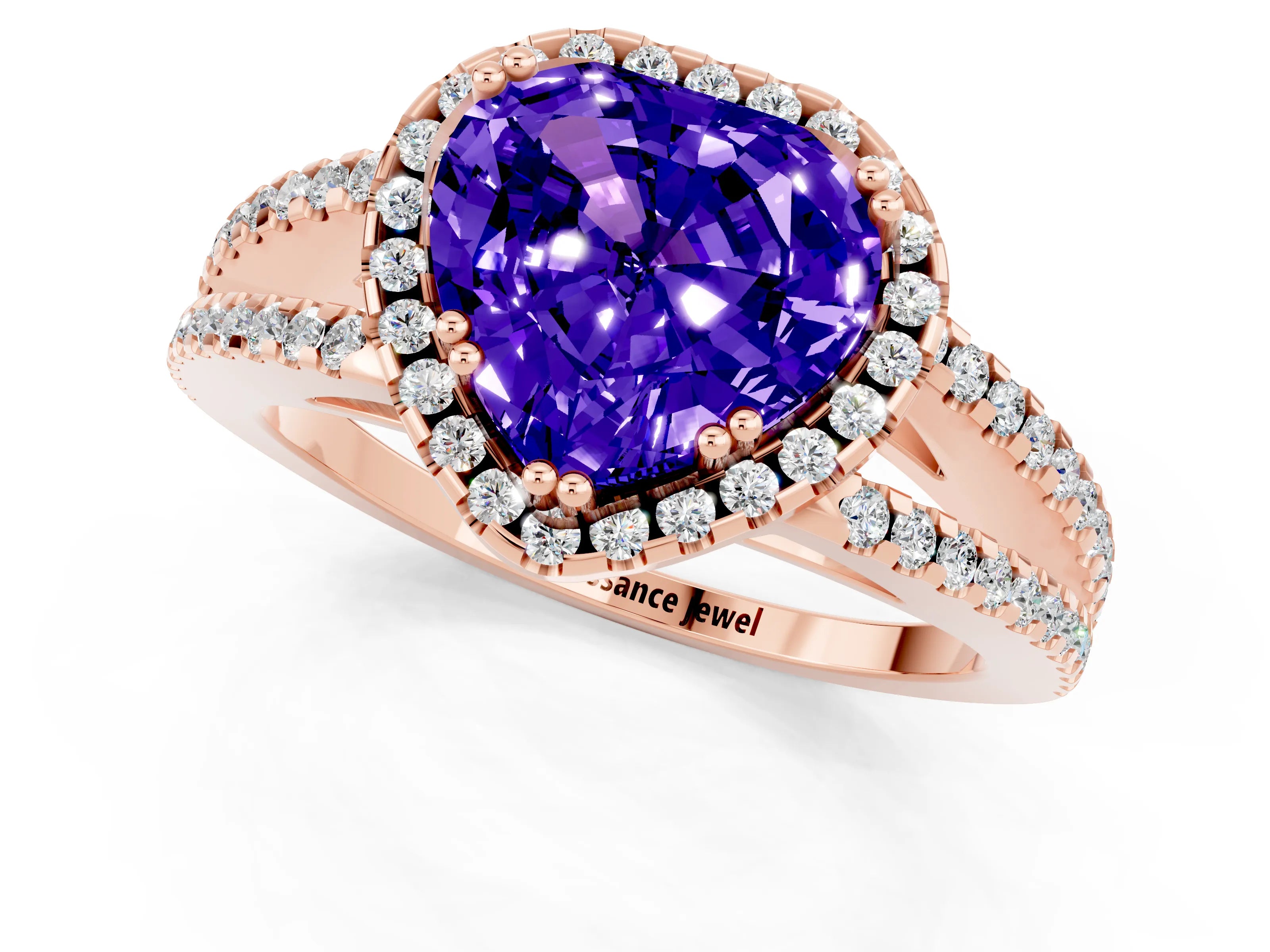 Rose gold Heart Cut Tanzanite Halo Split Shank Engagement Ring_13