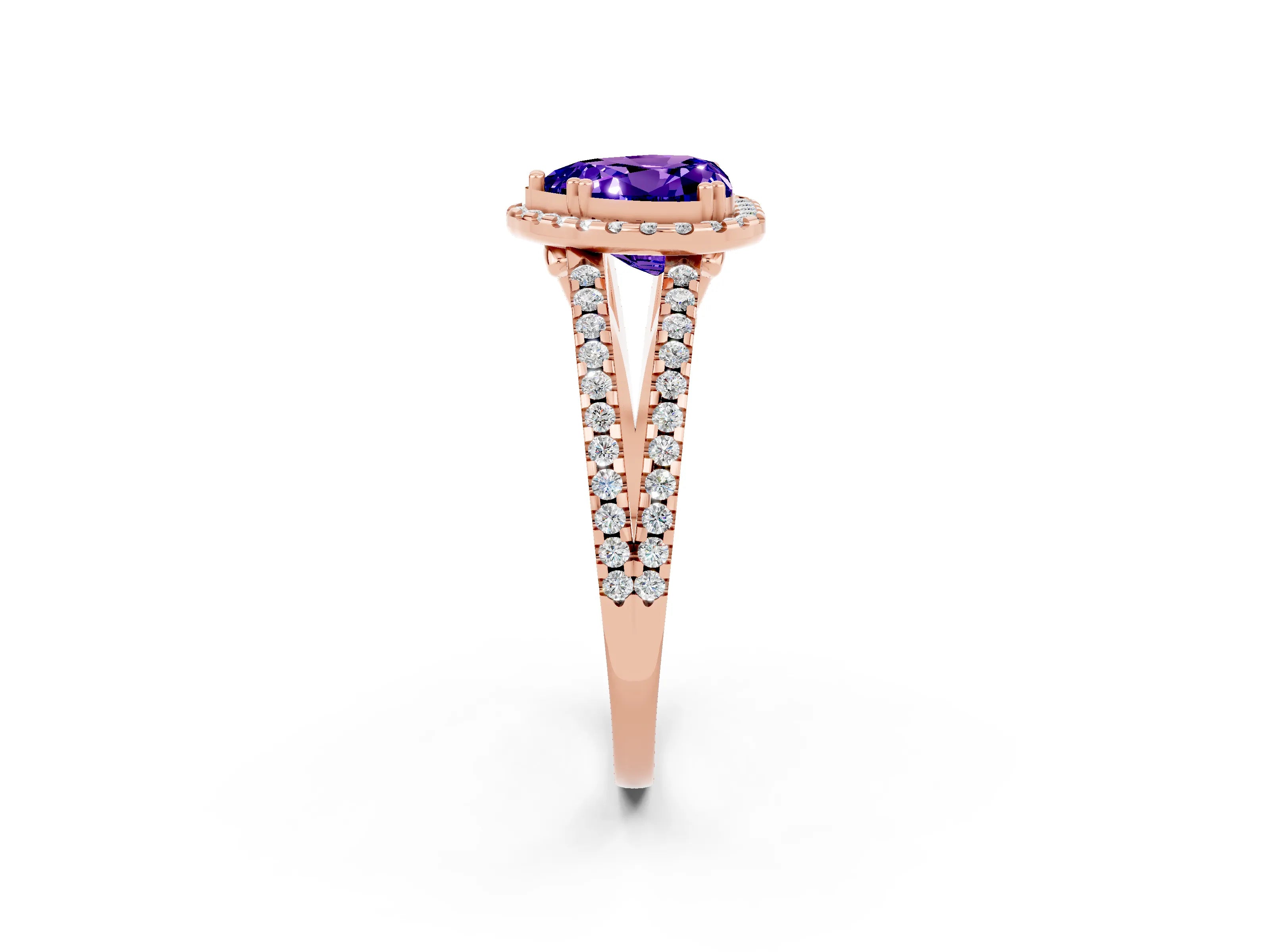 Rose gold Heart Cut Tanzanite Halo Split Shank Engagement Ring_14