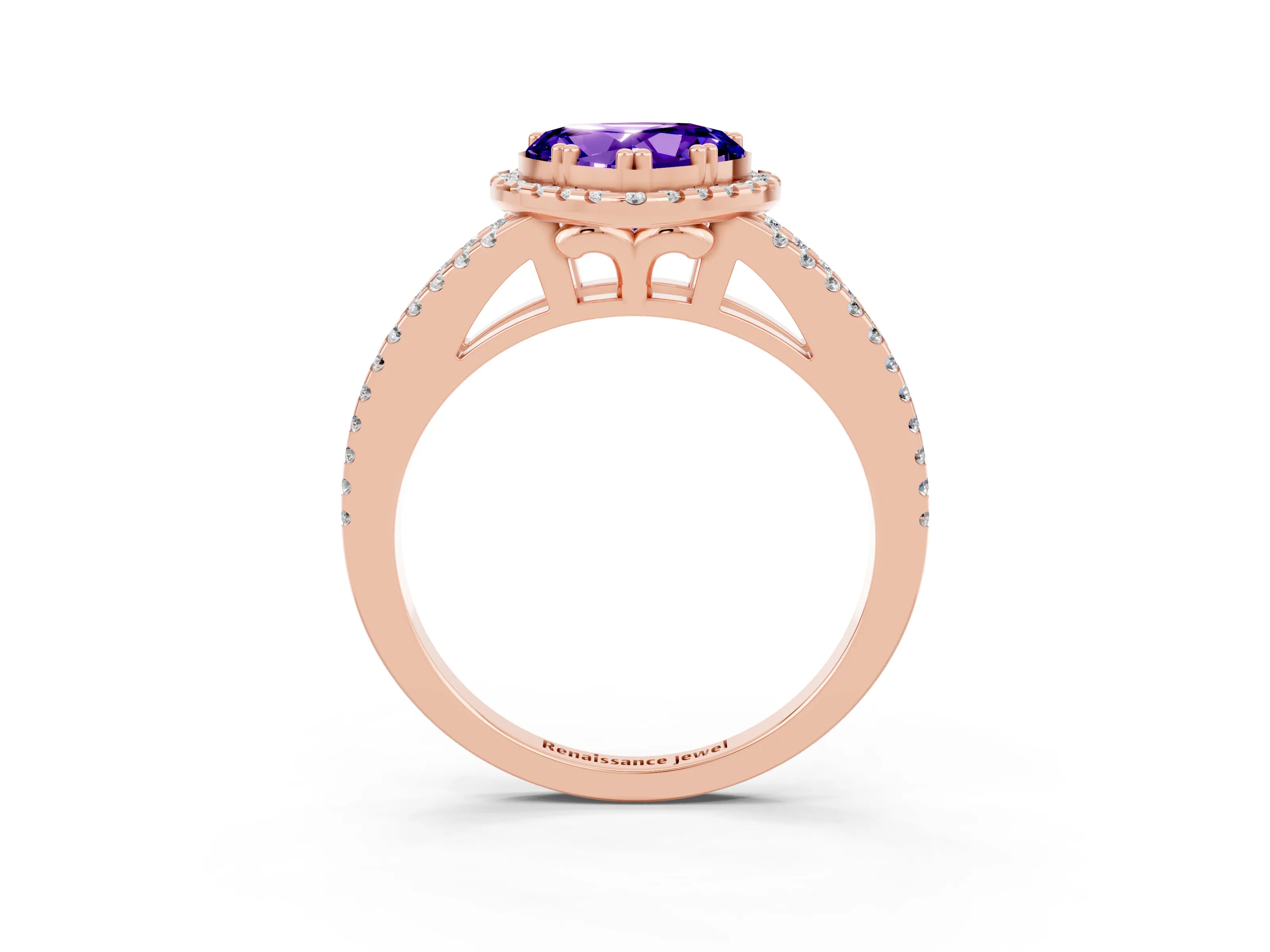 Rose gold Heart Cut Tanzanite Halo Split Shank Engagement Ring_15