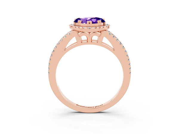 Rose gold Heart Cut Tanzanite Halo Split Shank Engagement Ring