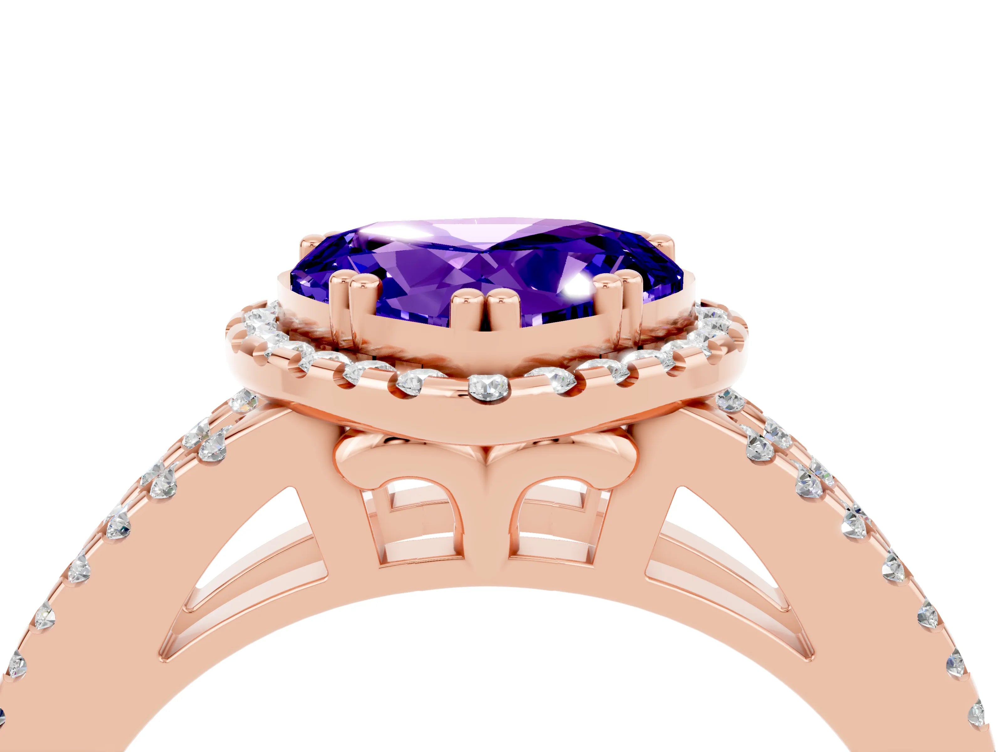 Rose gold Heart Cut Tanzanite Halo Split Shank Engagement Ring_16