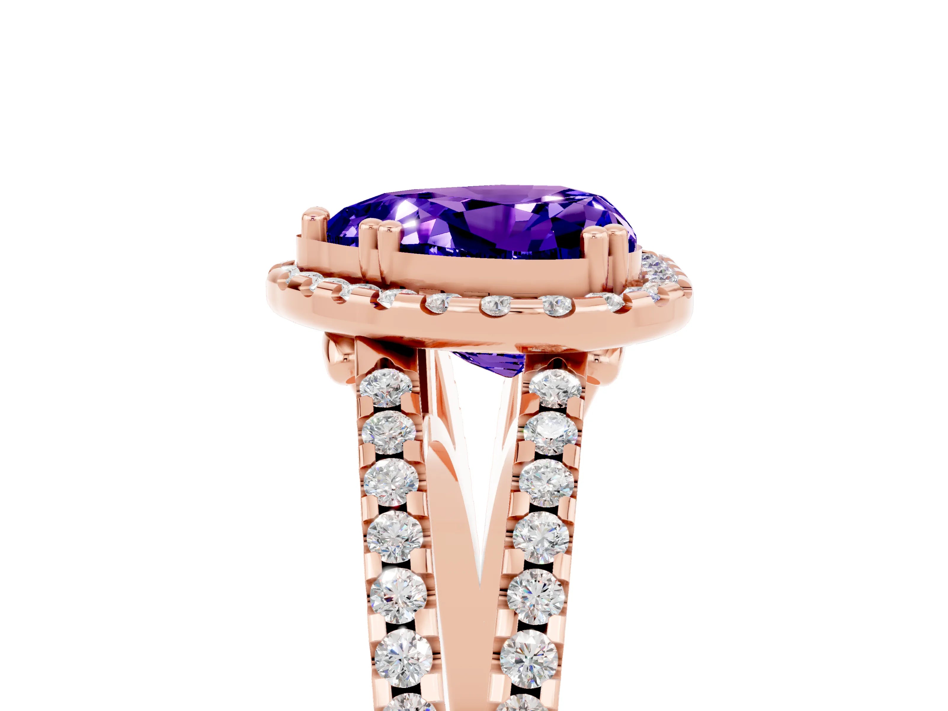 Rose gold Heart Cut Tanzanite Halo Split Shank Engagement Ring_17