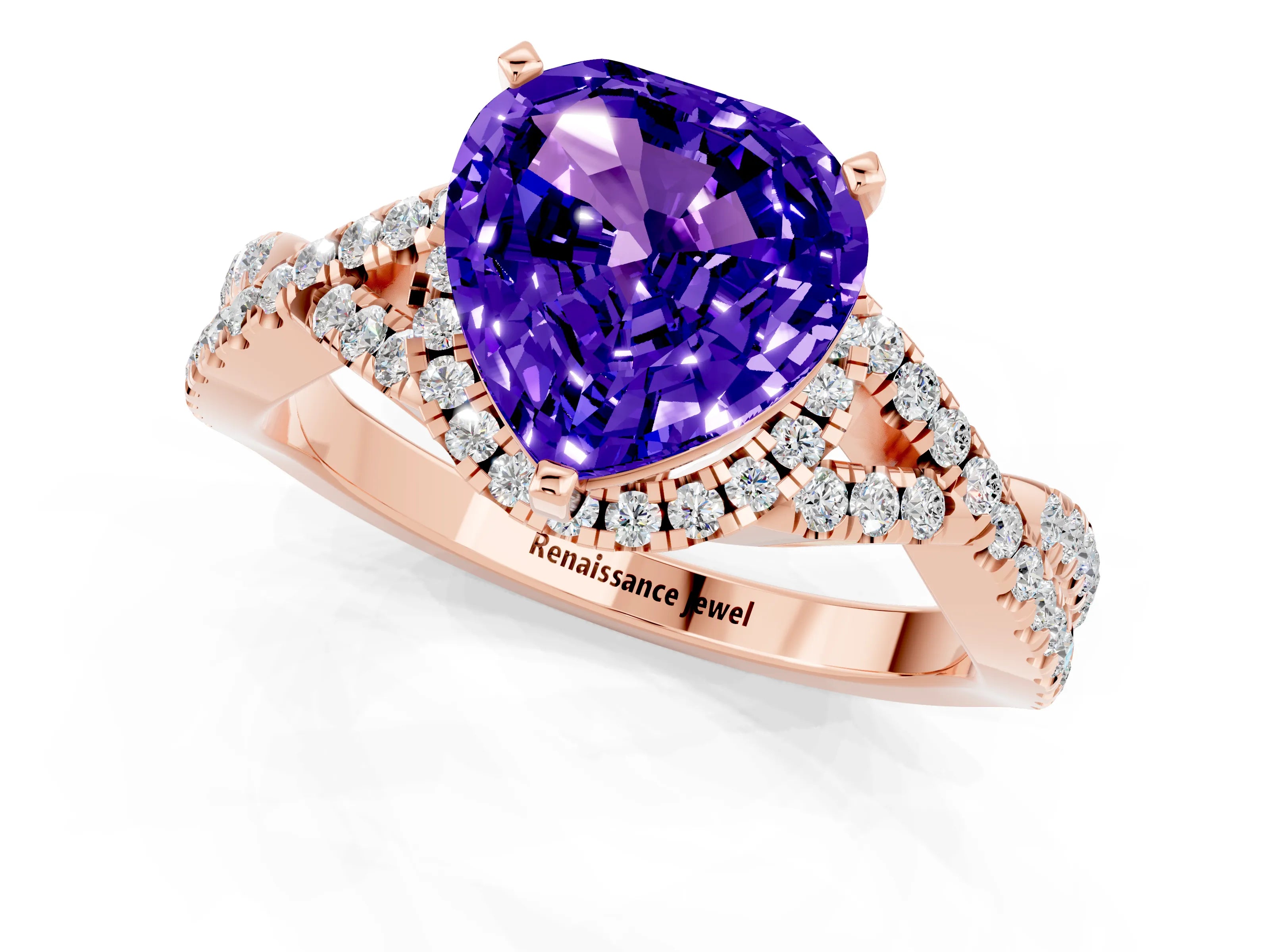 Rose gold Heart Cut Tanzanite Halo Twist Band Solitaire Prong Setting Ring_1
