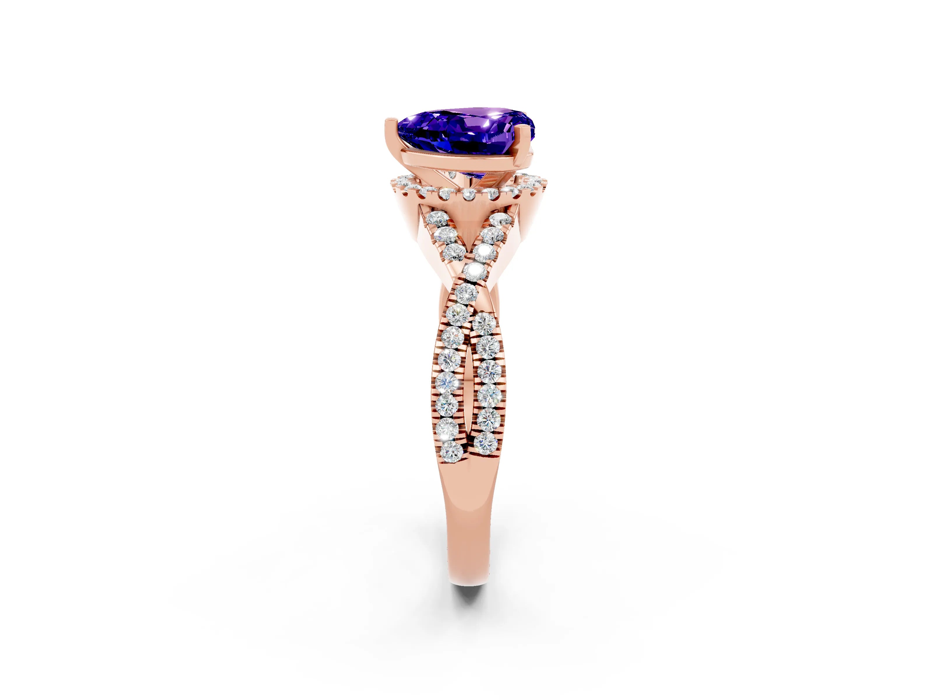 Rose gold Heart Cut Tanzanite Halo Twist Band Solitaire Prong Setting Ring_2