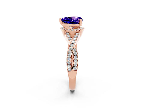 Rose gold Heart Cut Tanzanite Halo Twist Band Solitaire Prong Setting Ring_2