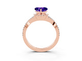 Rose gold Heart Cut Tanzanite Halo Twist Band Solitaire Prong Setting Ring_3