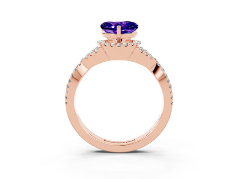 Rose gold Heart Cut Tanzanite Halo Twist Band Solitaire Prong Setting Ring_3