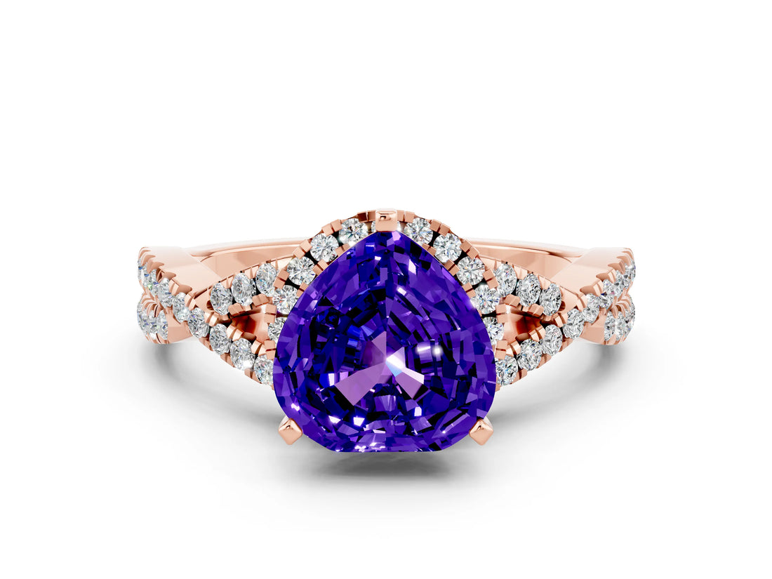 Rose gold Heart Cut Tanzanite  Halo Twist Band Solitaire Prong Setting Ring_42