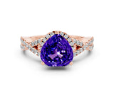 Rose gold Heart Cut Tanzanite  Halo Twist Band Solitaire Prong Setting Ring_42