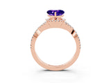 Rose gold Heart Cut Tanzanite  Halo Twist Band Solitaire Prong Setting Ring_45