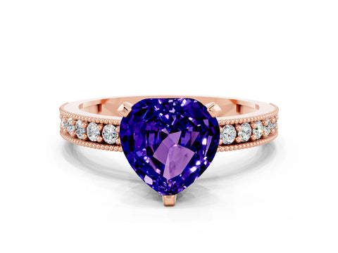 Rose gold Heart Cut Tanzanite Milgrain Pavé Engagement Ring with Four-Prong Setting_12
