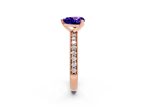 Rose gold Heart Cut Tanzanite Milgrain Pavé Engagement Ring with Four-Prong Setting_14