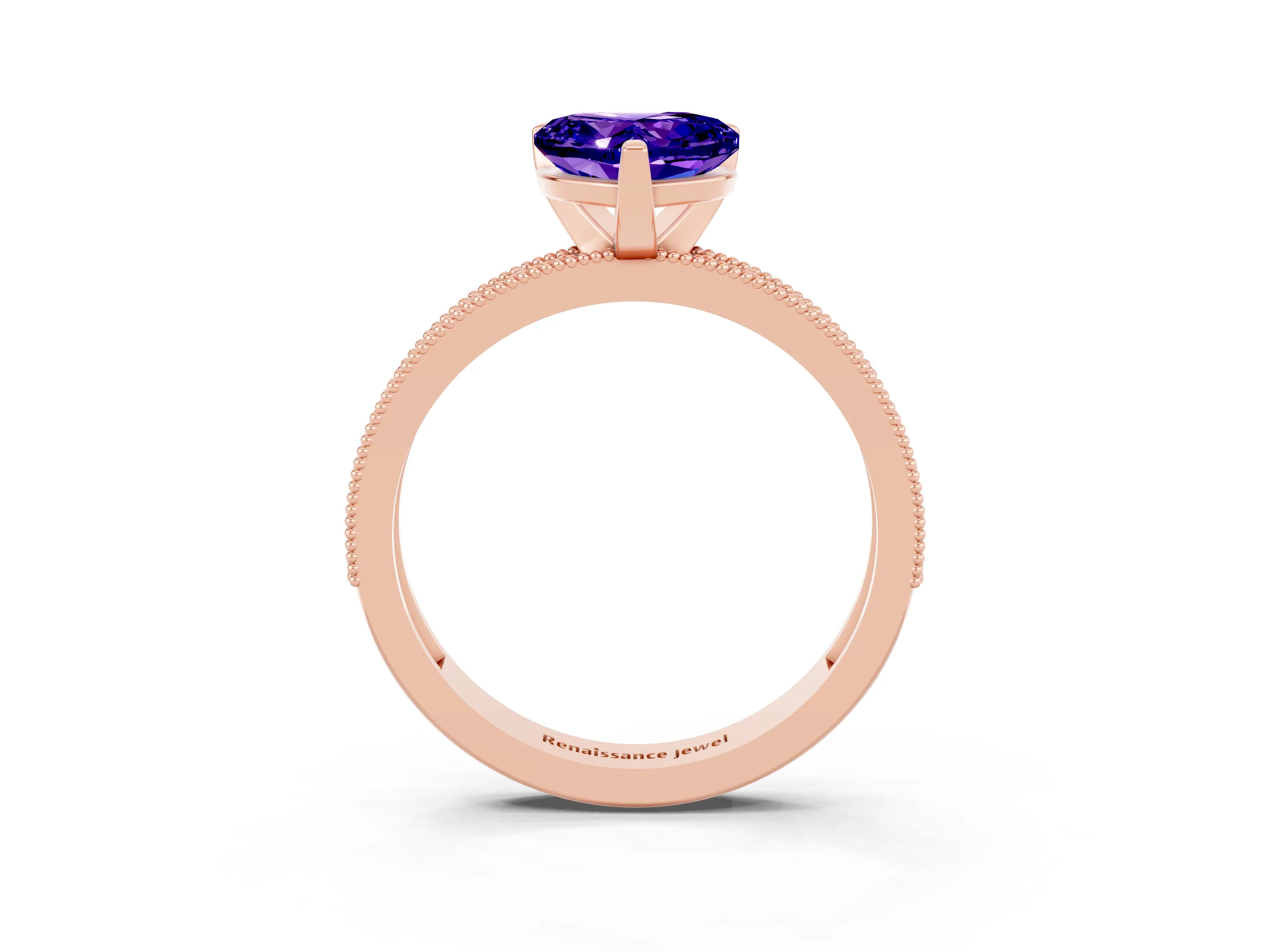 Rose gold Heart Cut Tanzanite Milgrain Pavé Engagement Ring with Four-Prong Setting_15