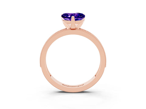 Rose gold Heart Cut Tanzanite Milgrain Pavé Engagement Ring with Four-Prong Setting_15