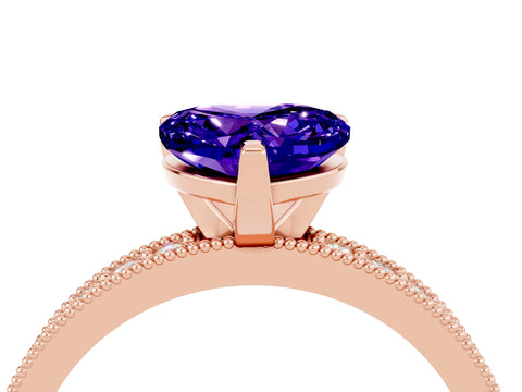 Rose gold Heart Cut Tanzanite Milgrain Pavé Engagement Ring with Four-Prong Setting_16