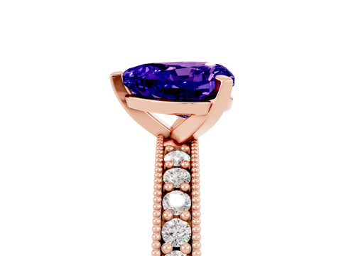 Rose gold Heart Cut Tanzanite Milgrain Pavé Engagement Ring with Four-Prong Setting_17