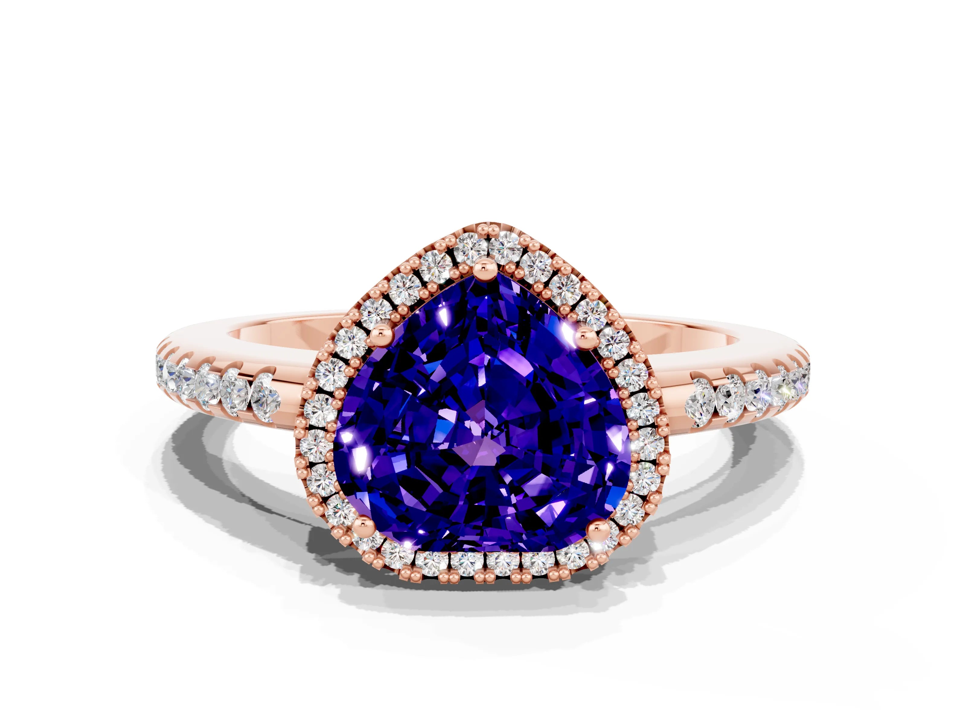 Rose gold Heart Cut Tanzanite Pavé Halo Ring with Four-Prong Setting_12