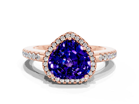 Rose gold Heart Cut Tanzanite Pavé Halo Ring with Four-Prong Setting_12