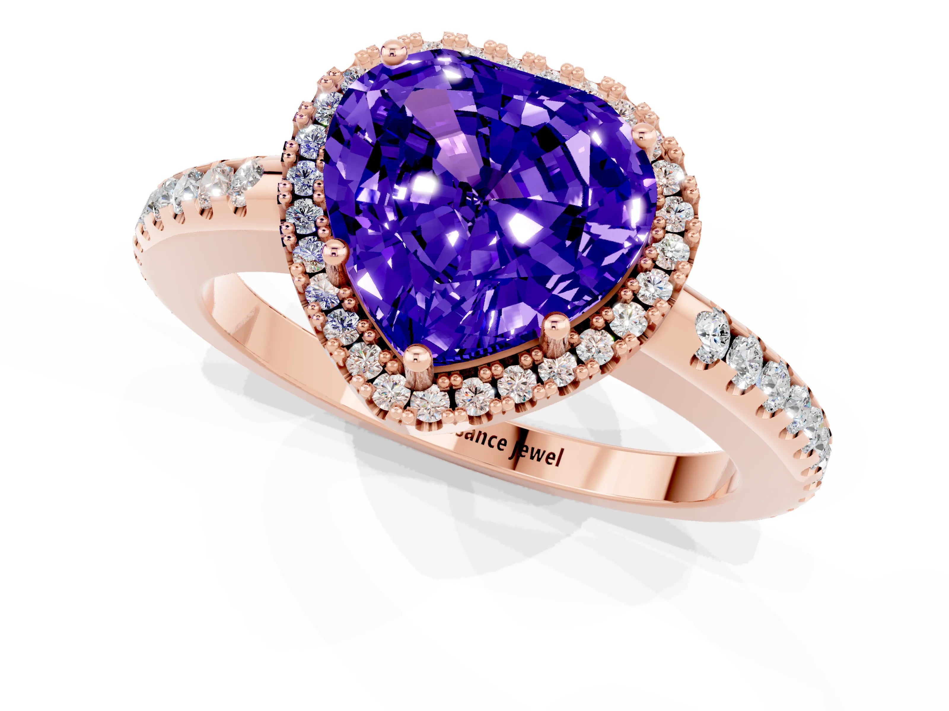 Rose gold Heart Cut Tanzanite Pavé Halo Ring with Four-Prong Setting_13