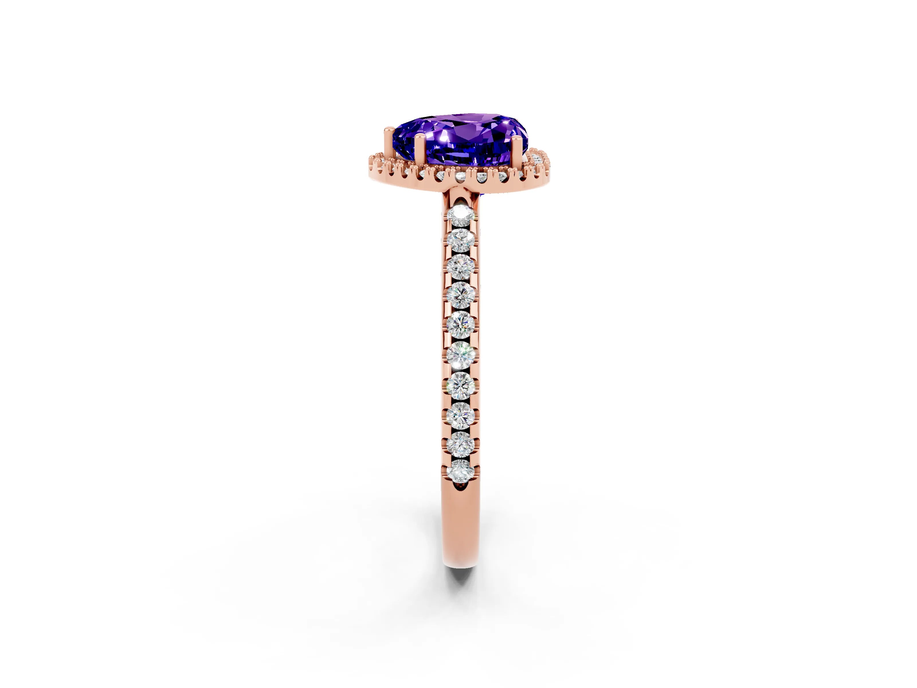 Rose gold Heart Cut Tanzanite Pavé Halo Ring with Four-Prong Setting_14