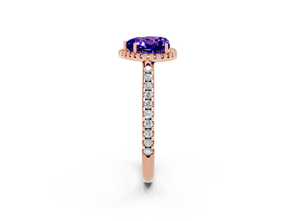 Rose gold Heart Cut Tanzanite Pavé Halo Ring with Four-Prong Setting