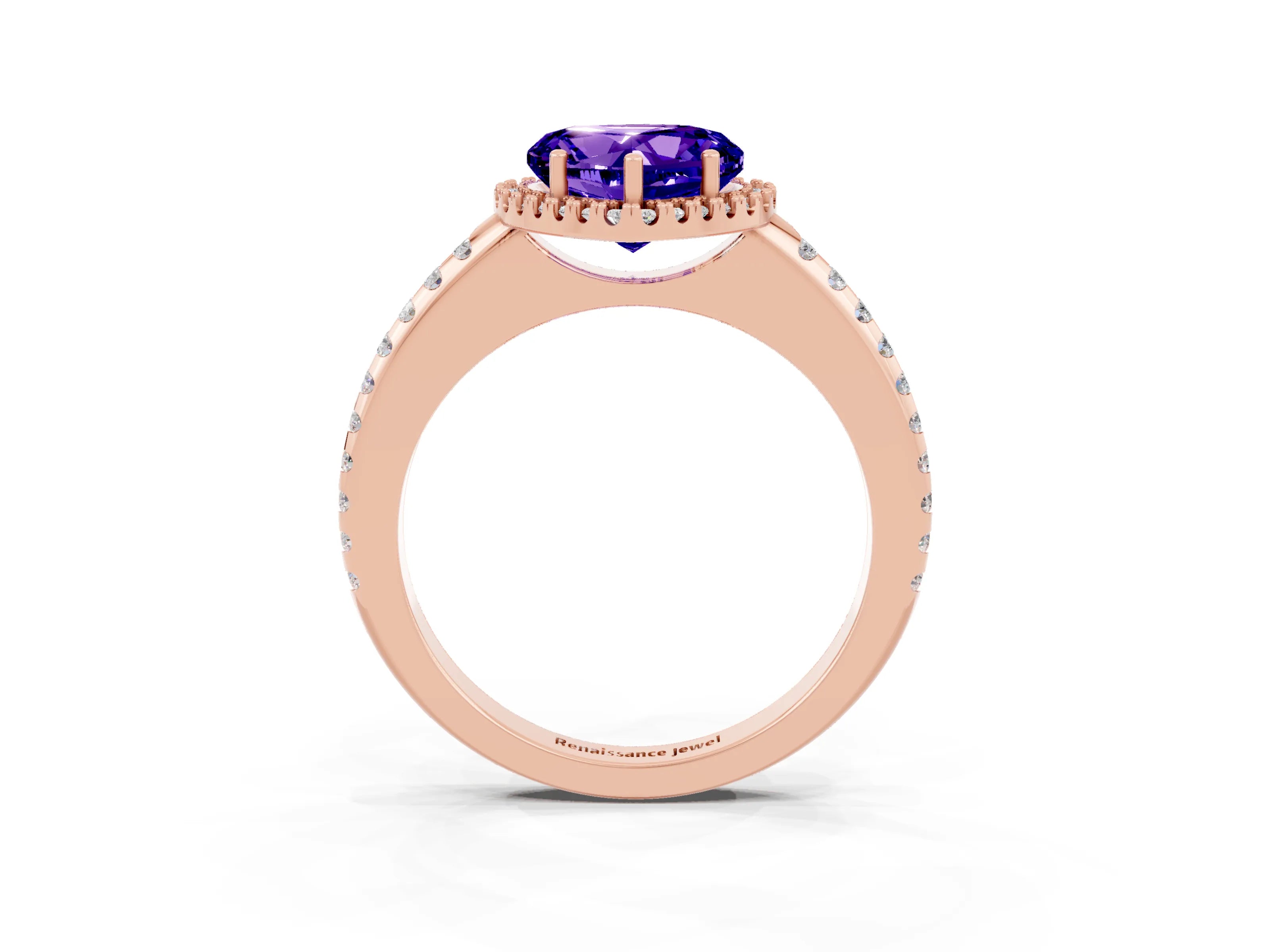 Rose gold Heart Cut Tanzanite Pavé Halo Ring with Four-Prong Setting_15