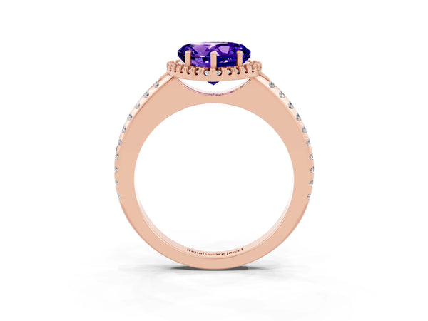 Rose gold Heart Cut Tanzanite Pavé Halo Ring with Four-Prong Setting