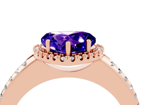 Rose gold Heart Cut Tanzanite Pavé Halo Ring with Four-Prong Setting_16