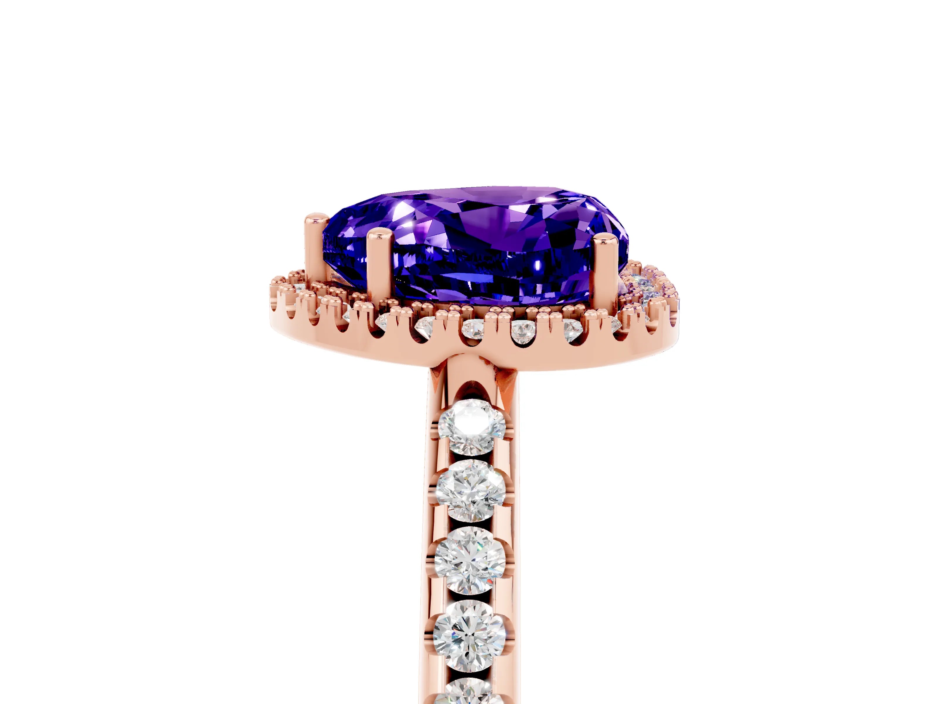 Rose gold Heart Cut Tanzanite Pavé Halo Ring with Four-Prong Setting_17
