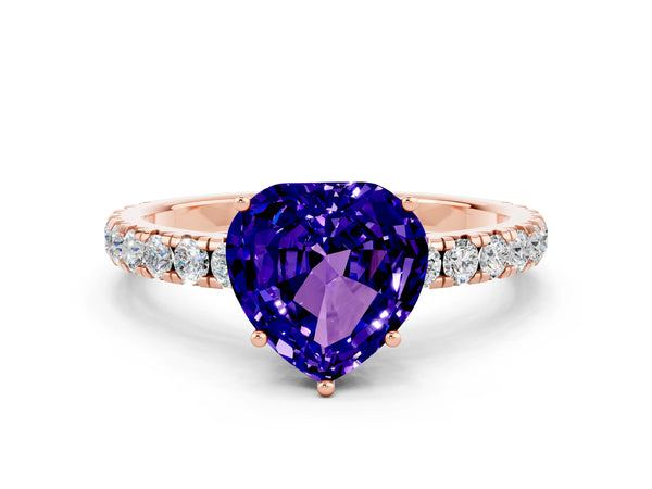 Rose gold Heart Cut Tanzanite Pavé Solitaire Engagement Ring with Four-Prong Setting