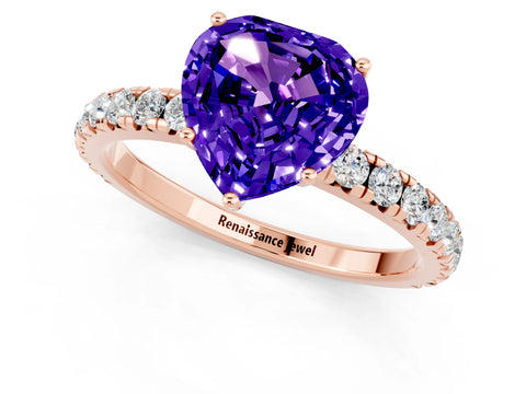Rose gold Heart Cut Tanzanite Pavé Solitaire Engagement Ring with Four-Prong Setting_13