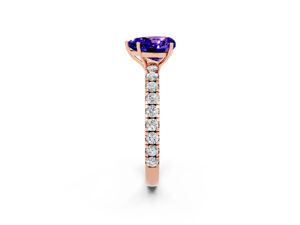 Rose gold Heart Cut Tanzanite Pavé Solitaire Engagement Ring with Four-Prong Setting