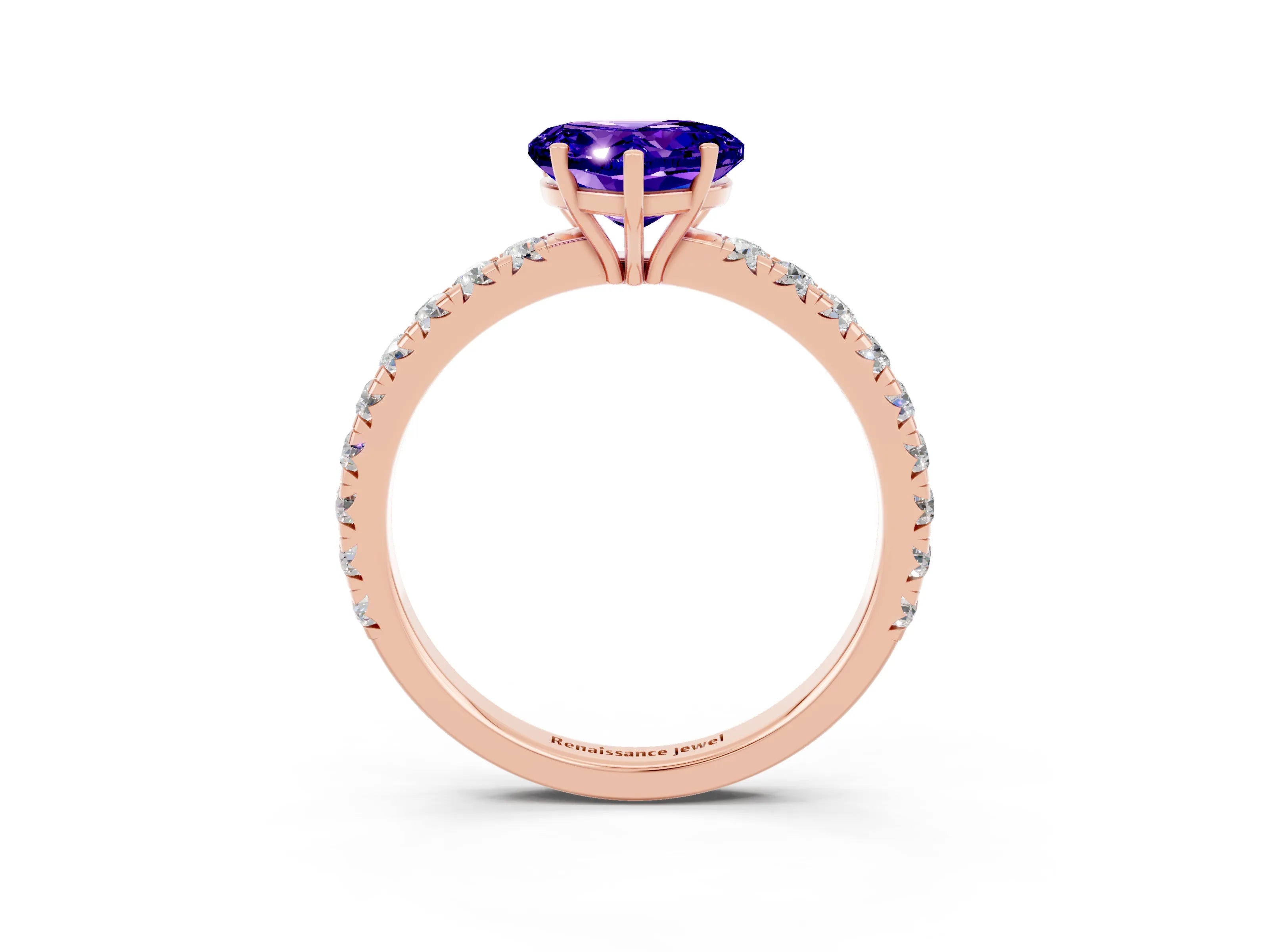 Rose gold Heart Cut Tanzanite Pavé Solitaire Engagement Ring with Four-Prong Setting_15