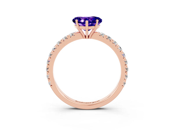 Rose gold Heart Cut Tanzanite Pavé Solitaire Engagement Ring with Four-Prong Setting
