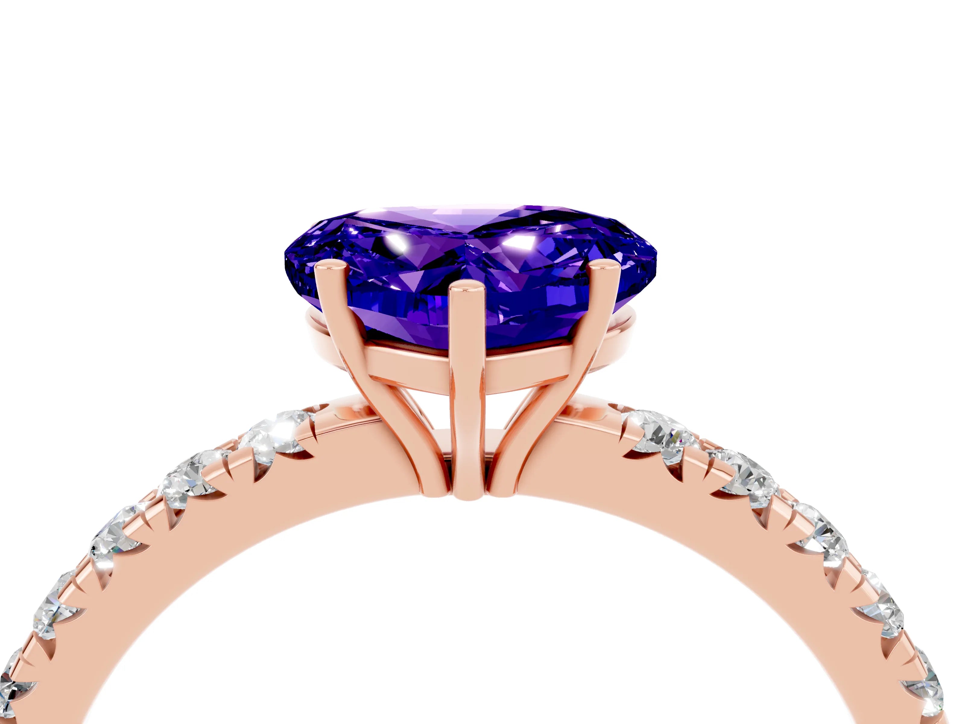 Rose gold Heart Cut Tanzanite Pavé Solitaire Engagement Ring with Four-Prong Setting_16