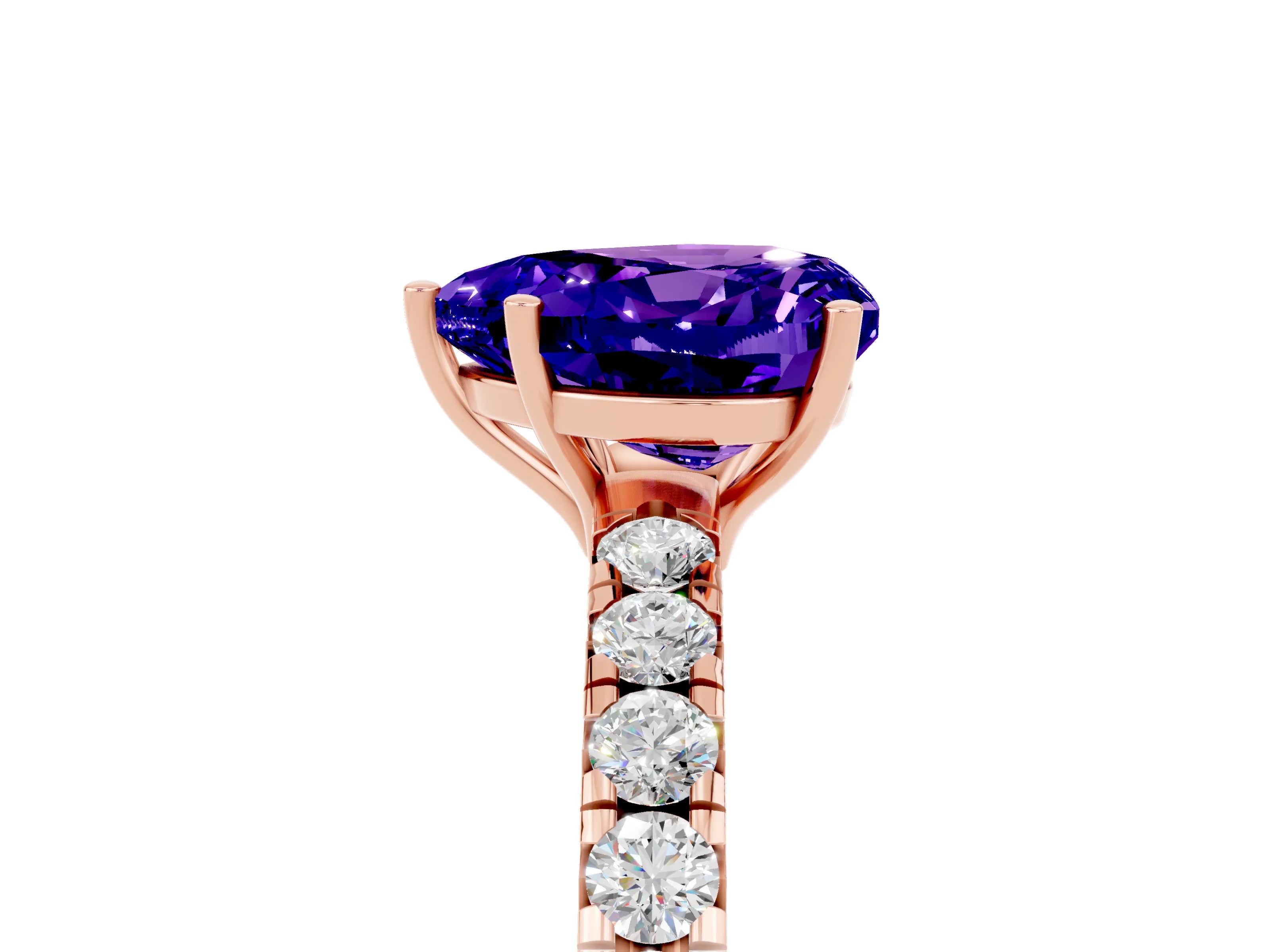 Rose gold Heart Cut Tanzanite Pavé Solitaire Engagement Ring with Four-Prong Setting_17