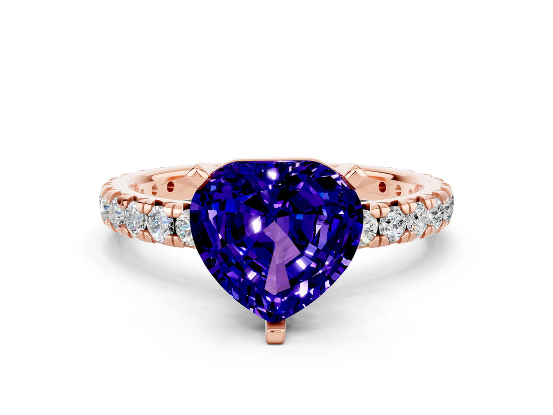 Rose gold Heart Cut Tanzanite Pavé Solitaire Ring with Round Band and Prong Setting_24