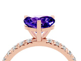 Rose gold Heart Cut Tanzanite Pavé Solitaire Ring with Round Band and Prong Setting_28