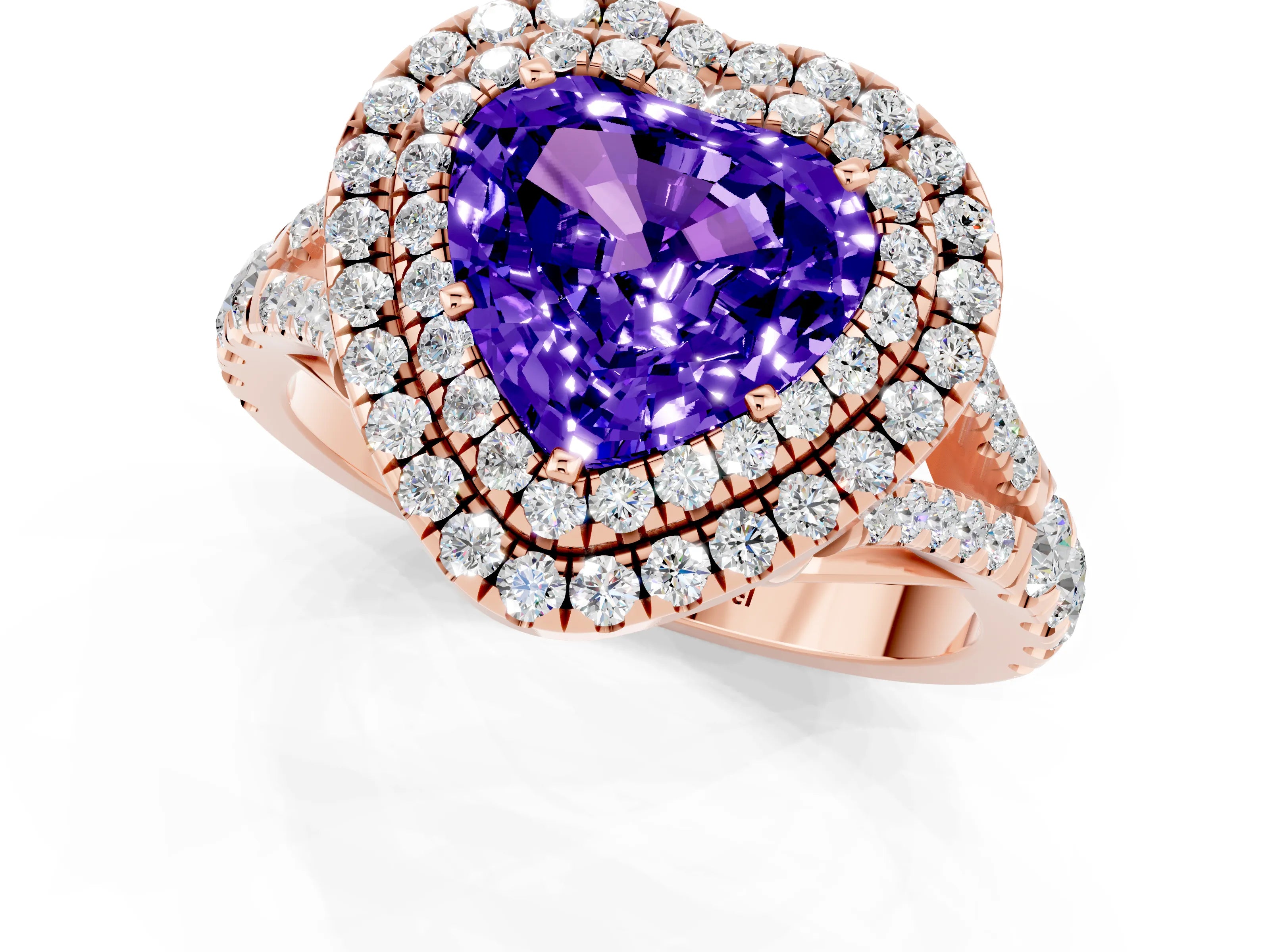 Rose gold Heart Cut Tanzanite Pavé Split Shank Double Halo Engagement Ring_1
