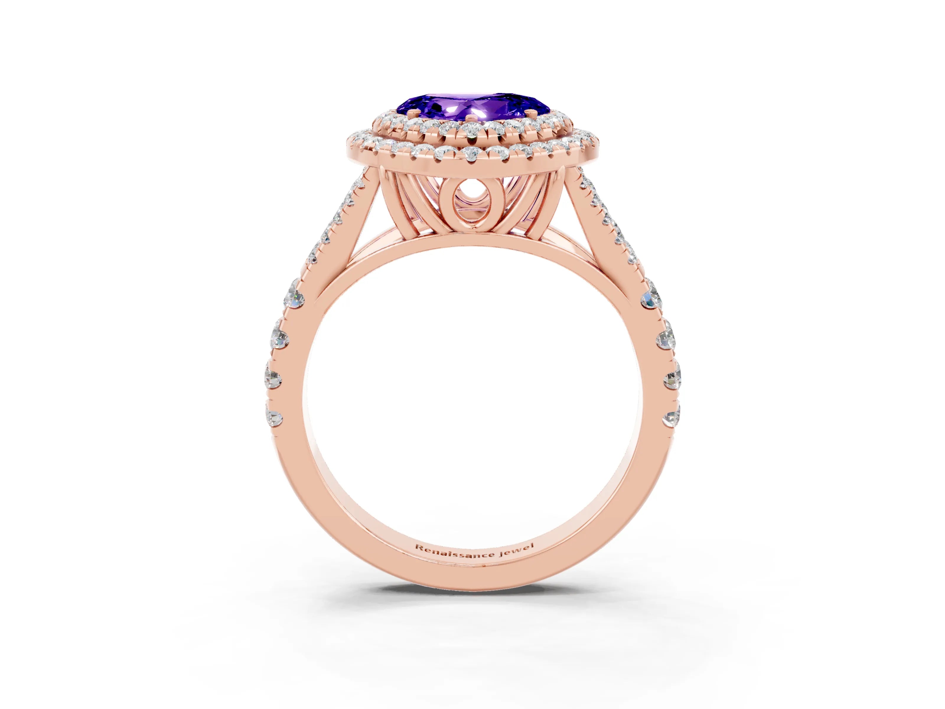 Rose gold Heart Cut Tanzanite Pavé Split Shank Double Halo Engagement Ring_3