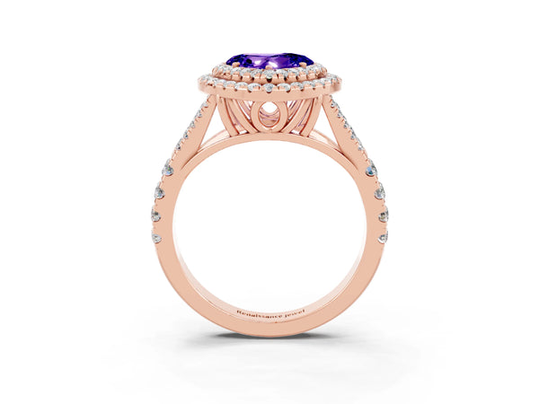 Rose gold Heart Cut Tanzanite Pavé Split Shank Double Halo Engagement Ring