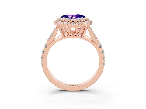 Rose gold Heart Cut Tanzanite Pavé Split Shank Double Halo Engagement Ring_3