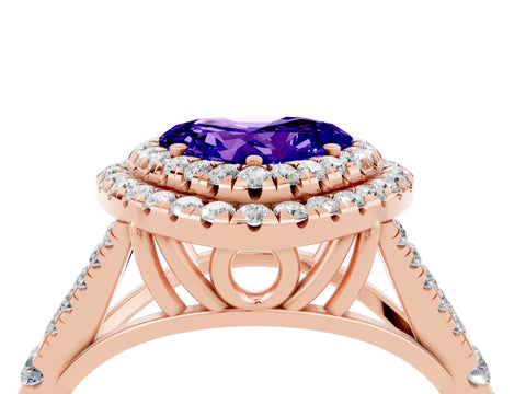Rose gold Heart Cut Tanzanite Pavé Split Shank Double Halo Engagement Ring_4