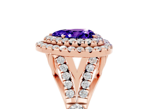 Rose gold Heart Cut Tanzanite Pavé Split Shank Double Halo Engagement Ring_5