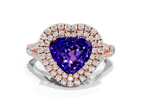 Rose gold Heart Cut Tanzanite Pavé Split Shank Double Halo Engagement Ring