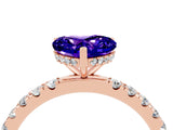 Rose gold Heart Cut Tanzanite Pave Band Solitaire Ring with Four-Prong Setting_28