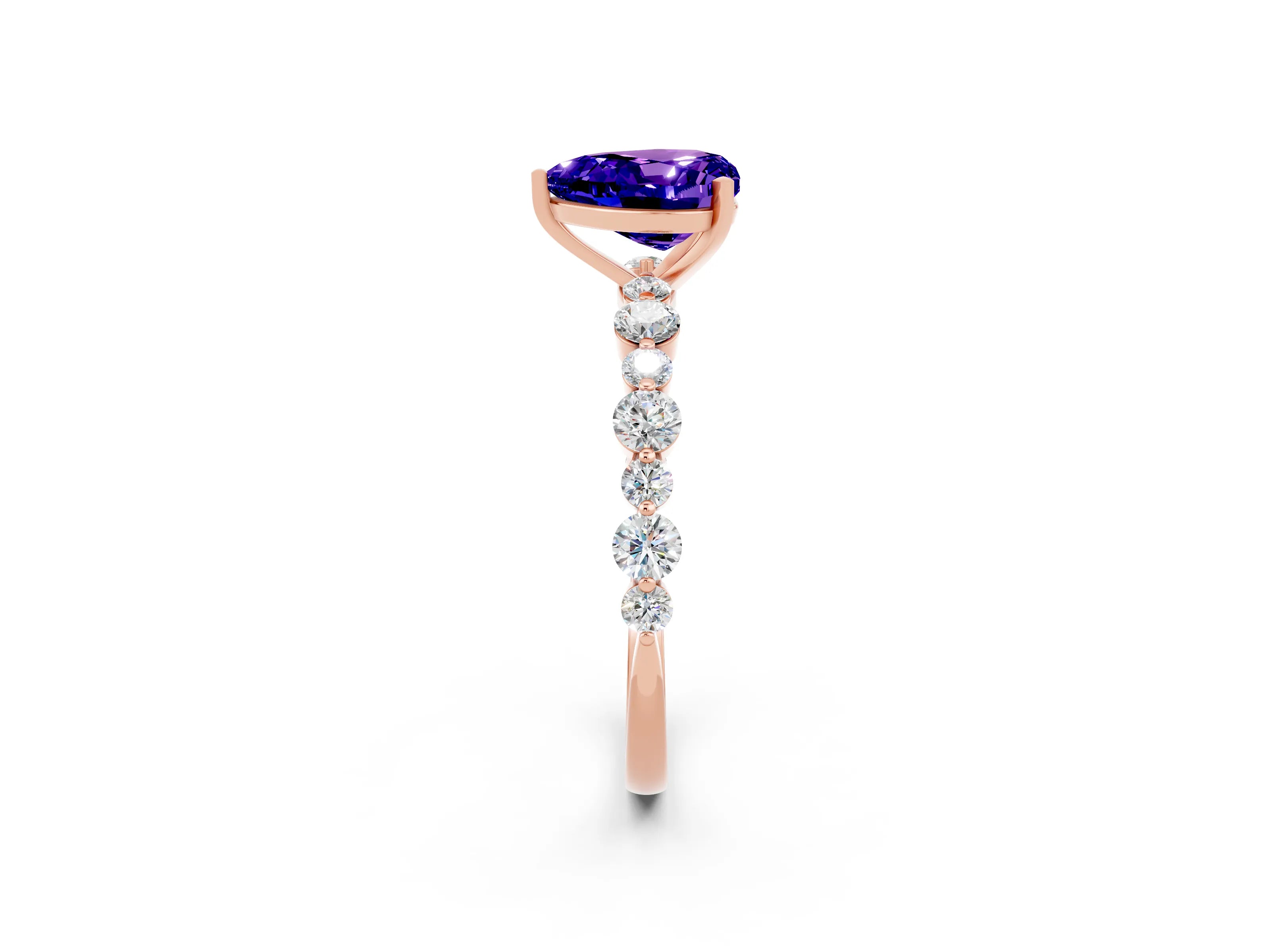 Rose gold Heart Cut Tanzanite Prong Set Engagement Ring with Pavé Band_2